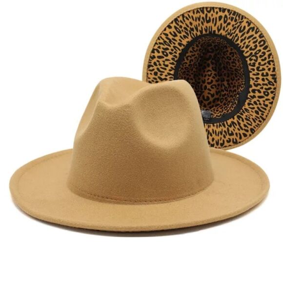 Caramel Fedora Hat with Animal Print base - Picture 2 of 3